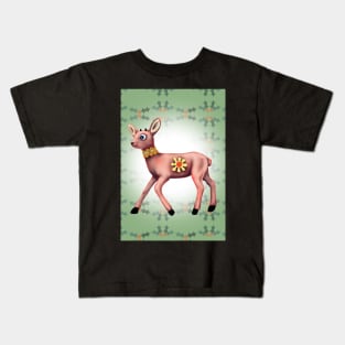 Green Reindeer xmas card Kids T-Shirt